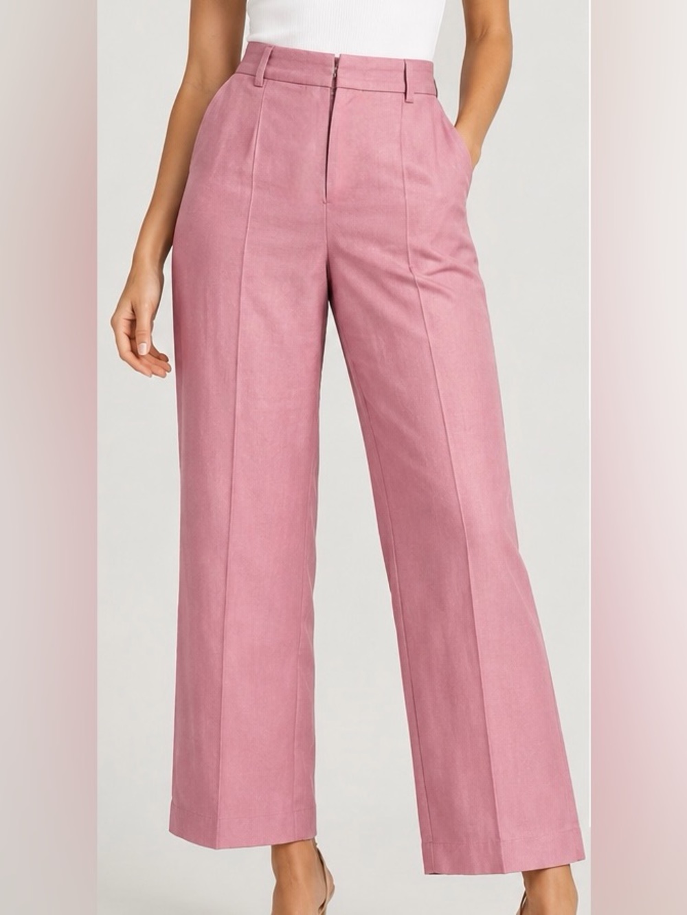 Express Editor Trouser Wide-Leg High-Waist Pants in Rose Pink